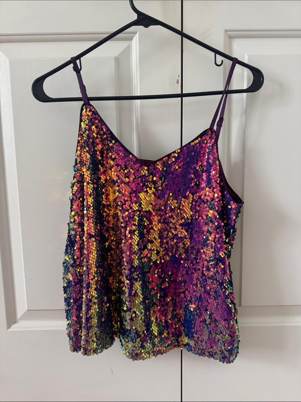 Allegra K Multicolor Sequin Camisole in Purple and Gold